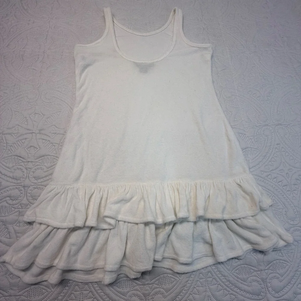Ralph Lauren Girls White Terry Cloth Ruffle Hem Sleeveless Dress XL 16